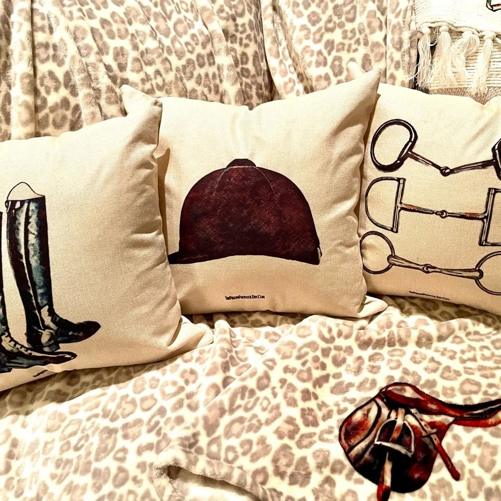 The Henri Collection, Hunt Seat Equestrian pillow cover only (beige linen)16x16